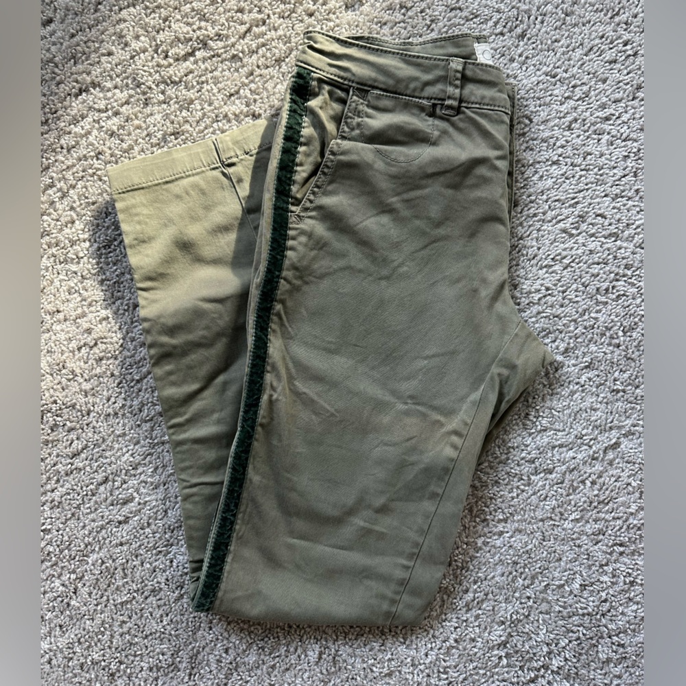 Anthropologie army/olive green tuxedo striped chino pants